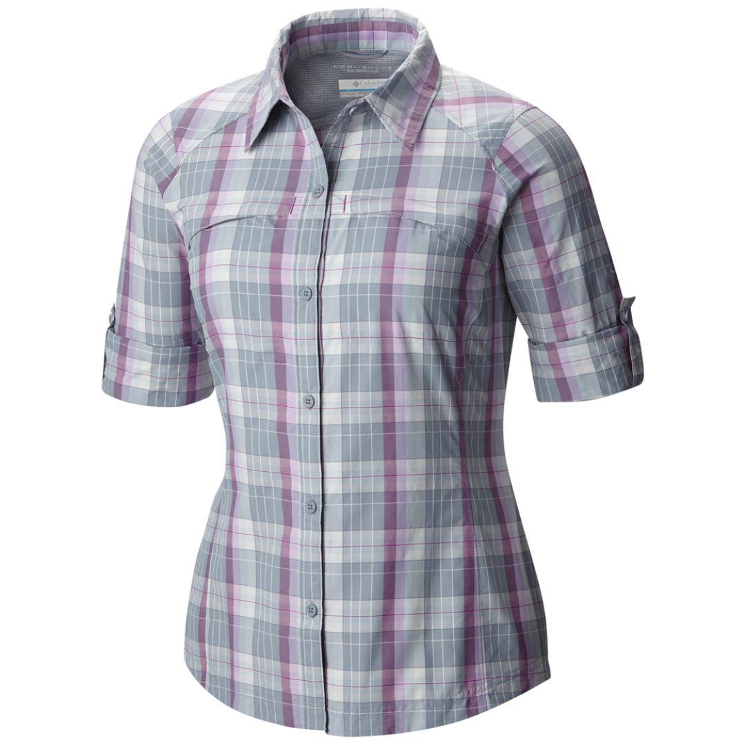 Columbia Women Purple Silver Ridge Plaid Long Sleeve Shirt (Sun Protection)