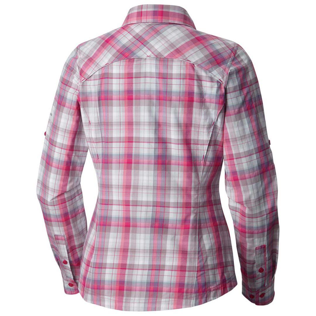 Columbia Women Red Silver Ridge Plaid Long Sleeve Shirt (Sun Protection)