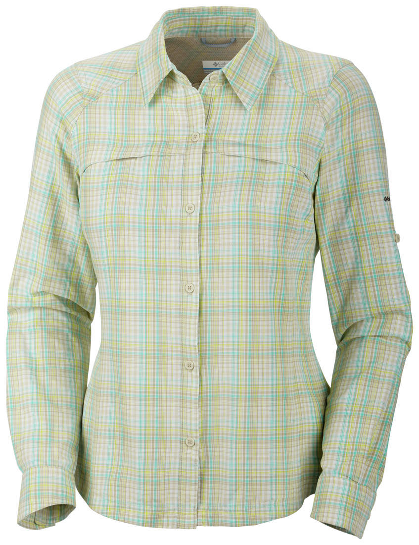 Columbia Women Beige Silver Ridge Plaid Long Sleeve Shirt (Sun Protection)