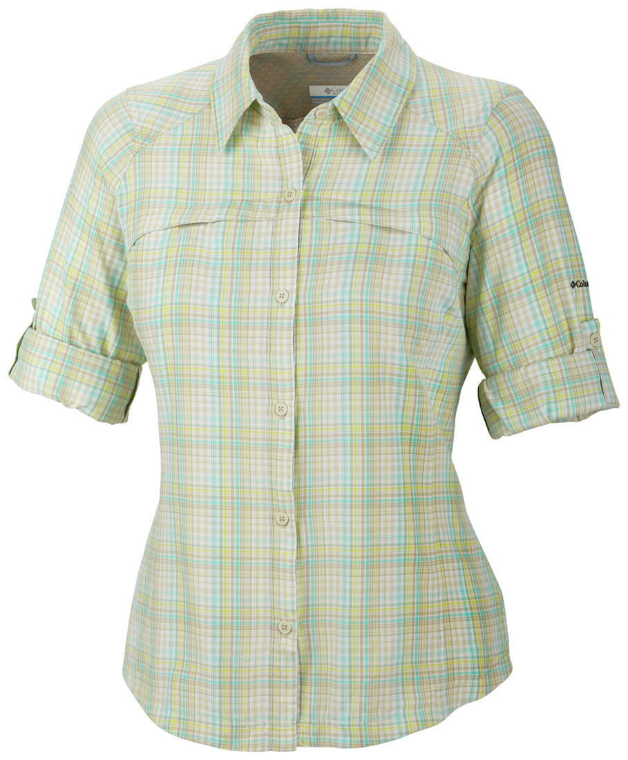 Columbia Women Beige Silver Ridge Plaid Long Sleeve Shirt (Sun Protection)
