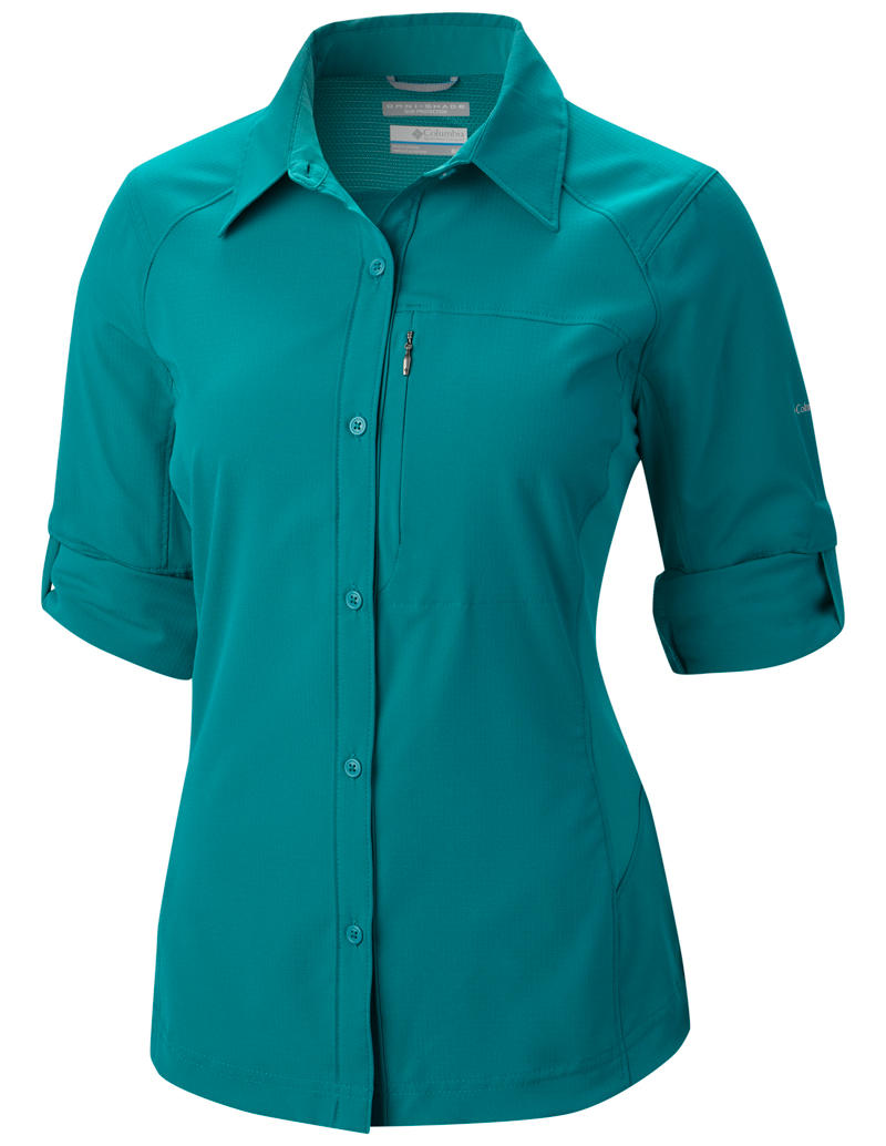 Columbia Women Green Silver Ridge Long Sleeve Shirt (Sun Protection)