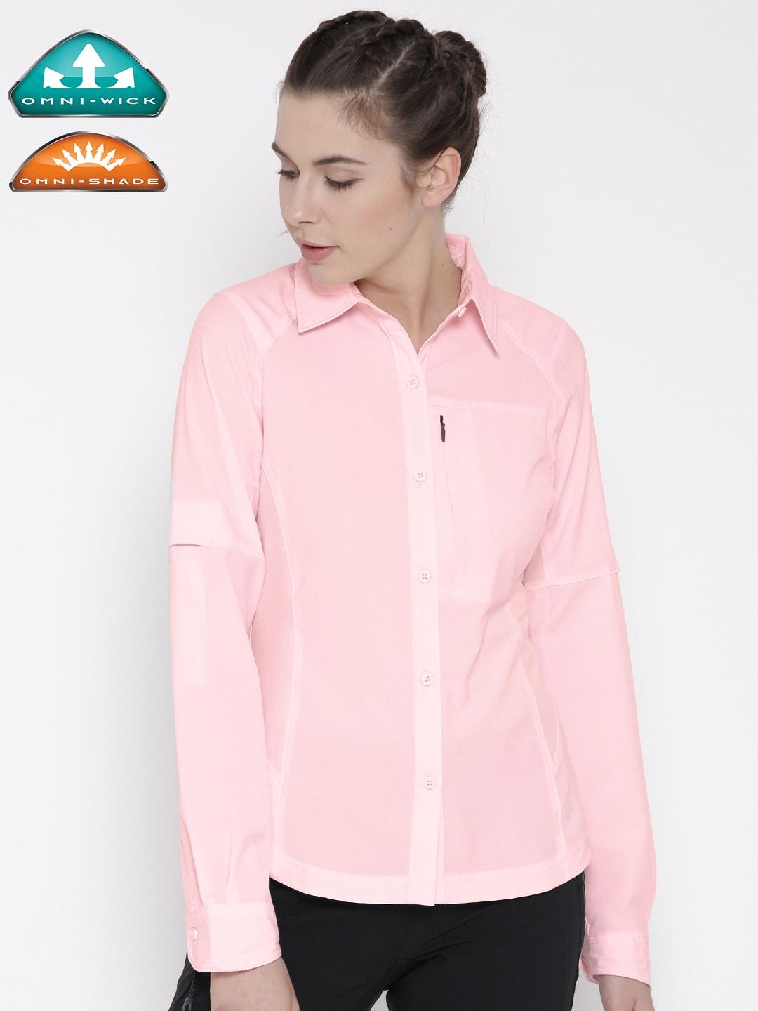 Columbia Women Red Silver Ridge Long Sleeve Shirt (Sun Protection)