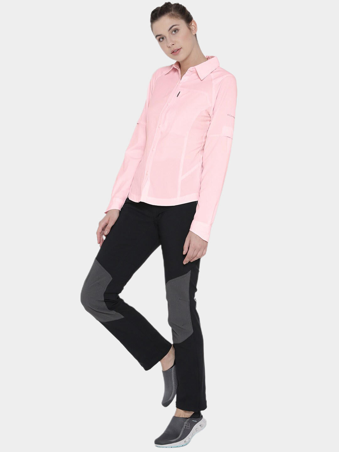 Columbia Women Red Silver Ridge Long Sleeve Shirt (Sun Protection)