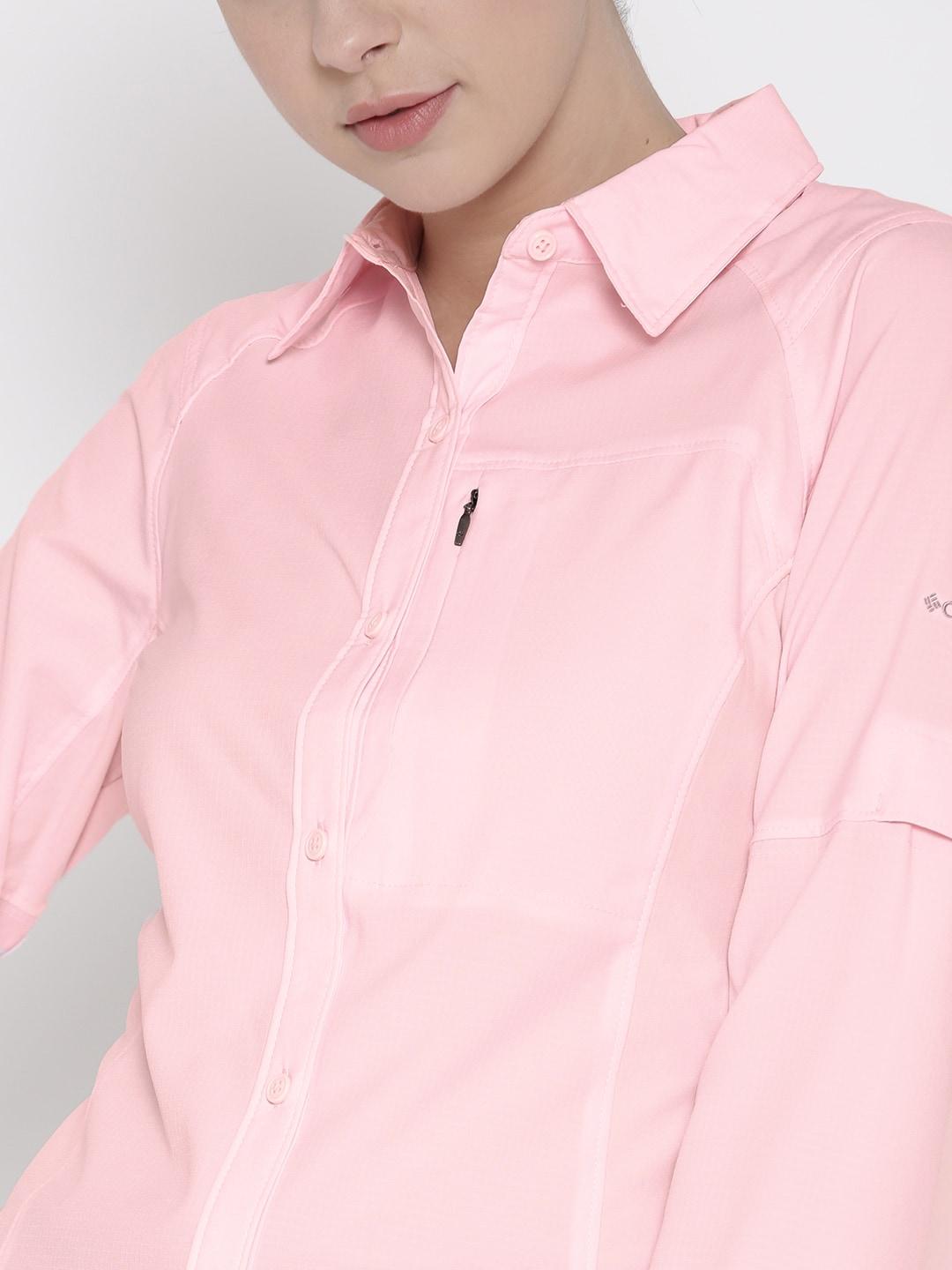 Columbia Women Red Silver Ridge Long Sleeve Shirt (Sun Protection)