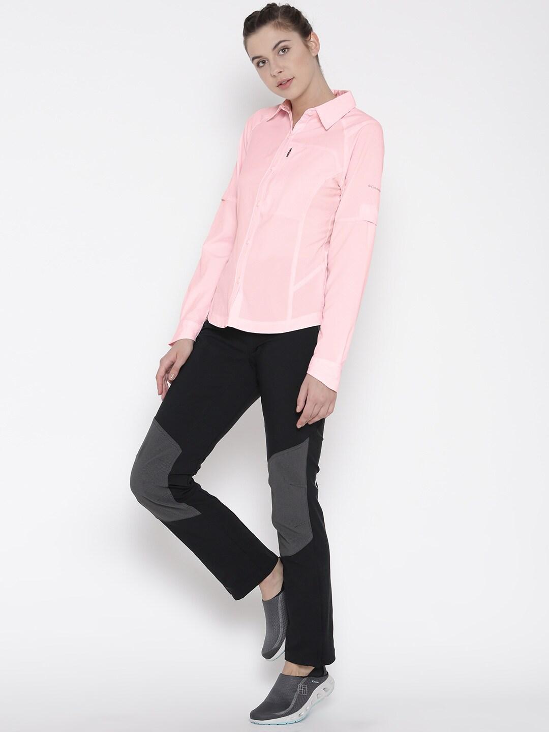 Columbia Women Red Silver Ridge Long Sleeve Shirt (Sun Protection)