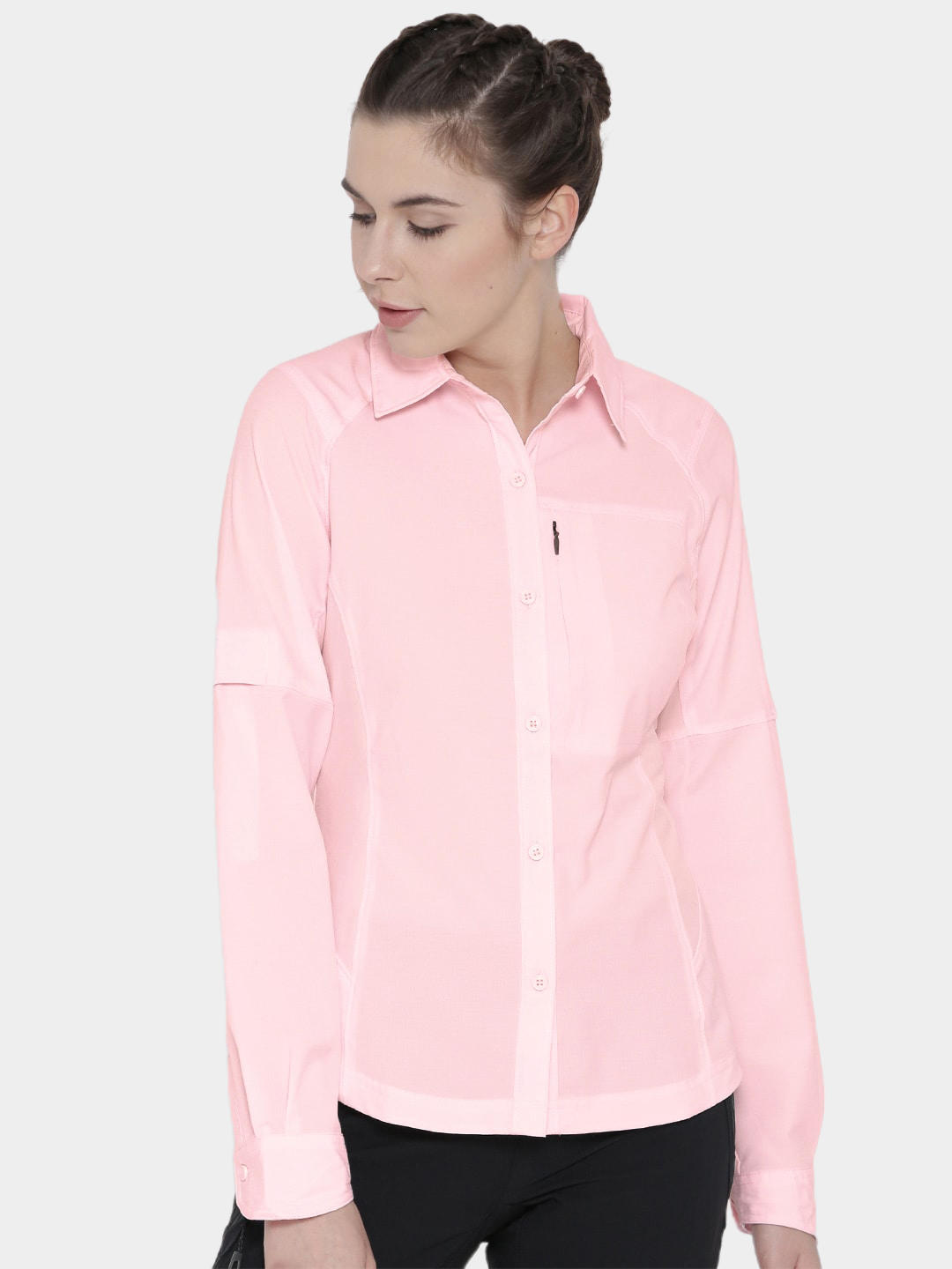 Columbia Women Red Silver Ridge Long Sleeve Shirt (Sun Protection)