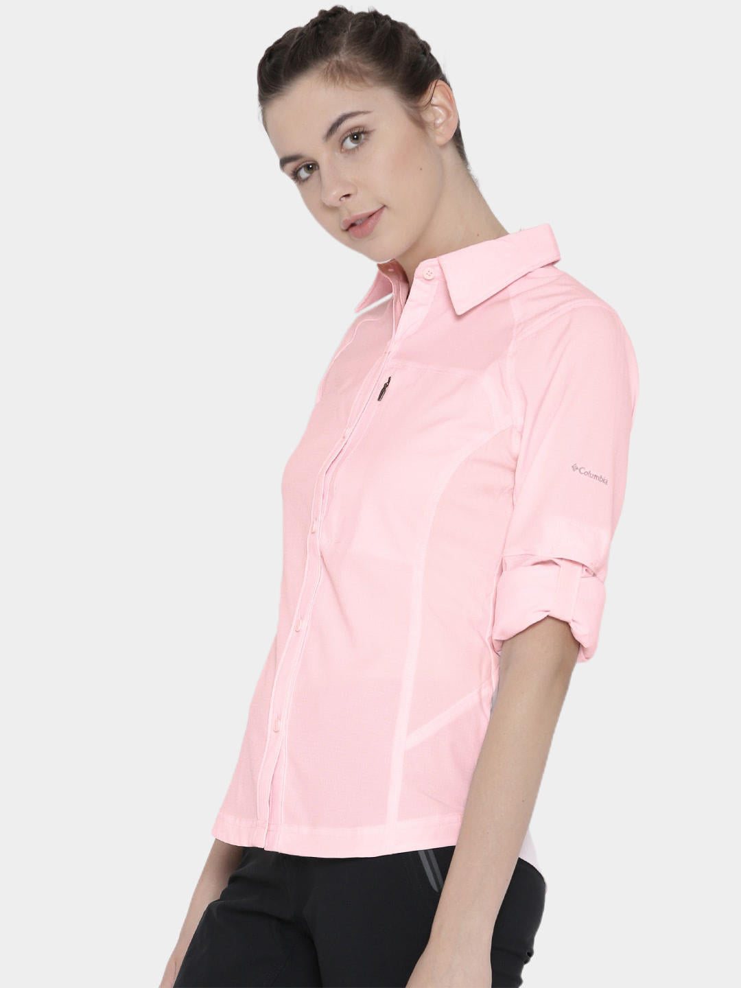 Columbia Women Red Silver Ridge Long Sleeve Shirt (Sun Protection)