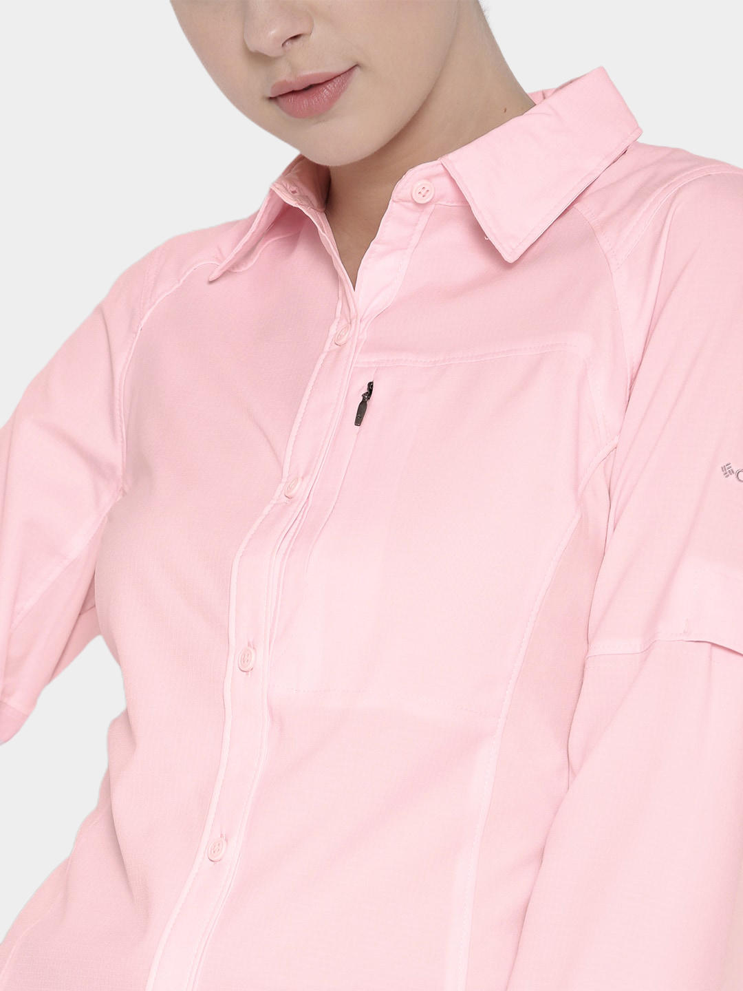 Columbia Women Red Silver Ridge Long Sleeve Shirt (Sun Protection)