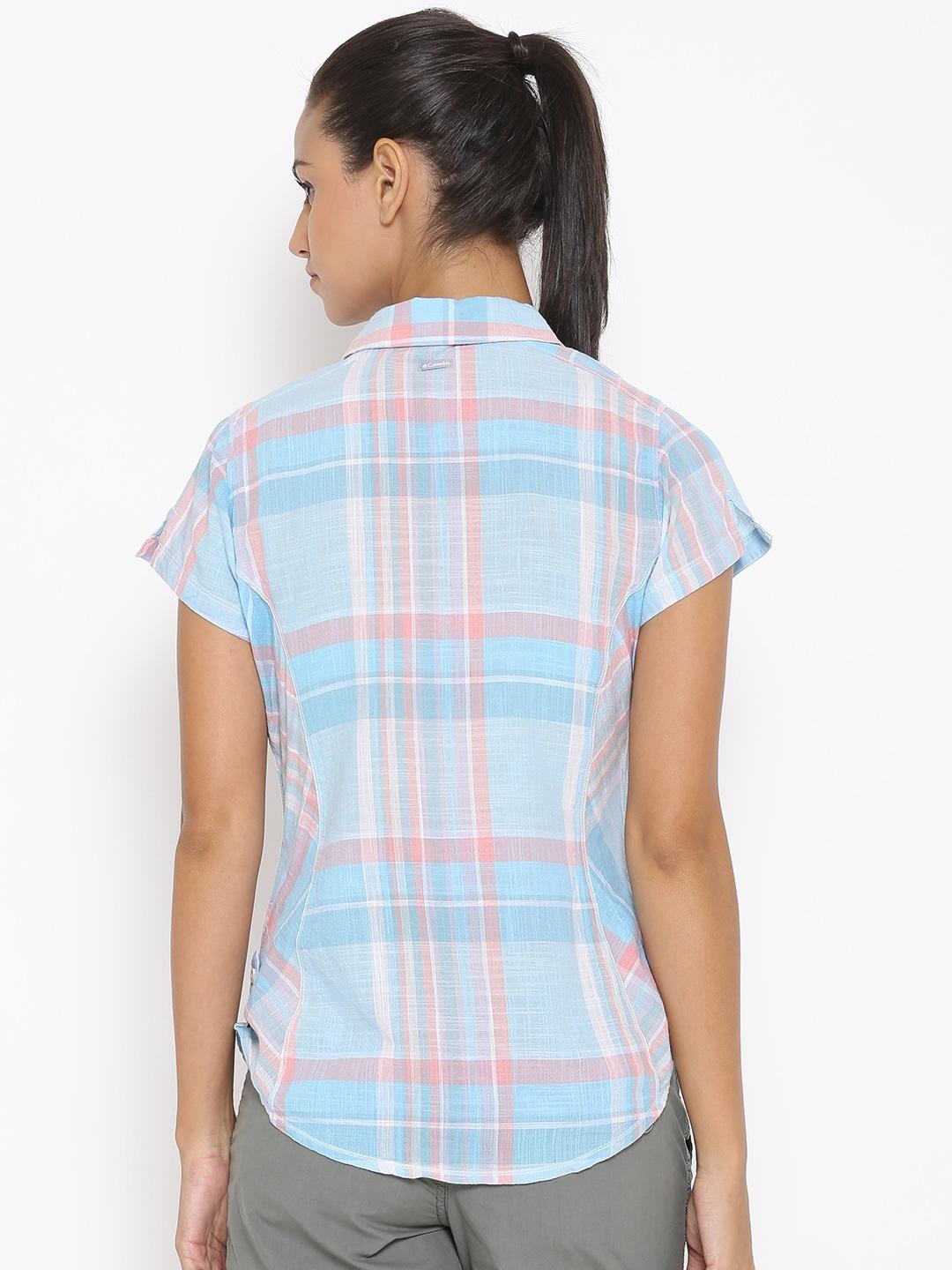 Columbia Women Blue Camp Henry Short Sleeve Shirt