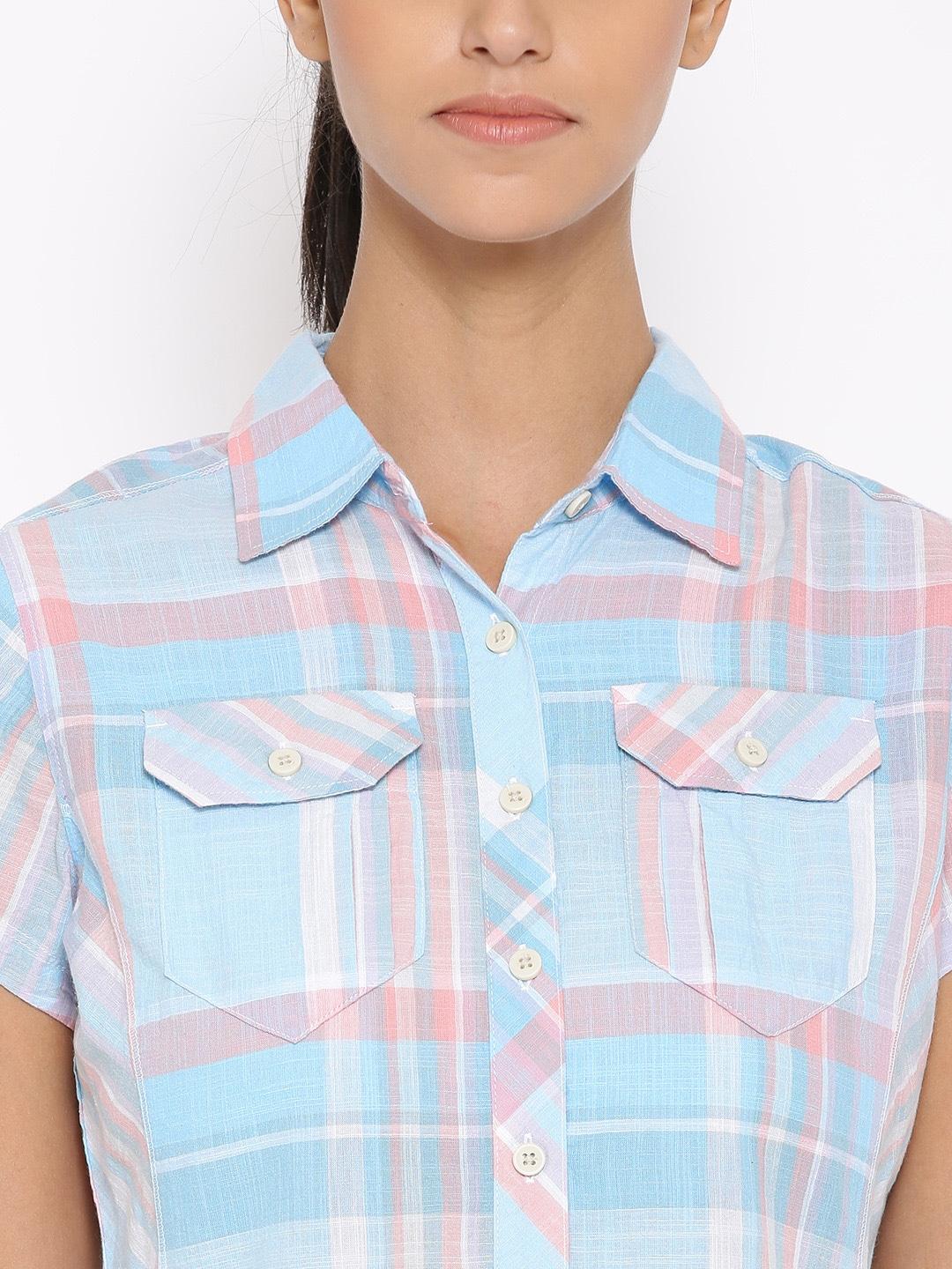 Columbia Women Blue Camp Henry Short Sleeve Shirt