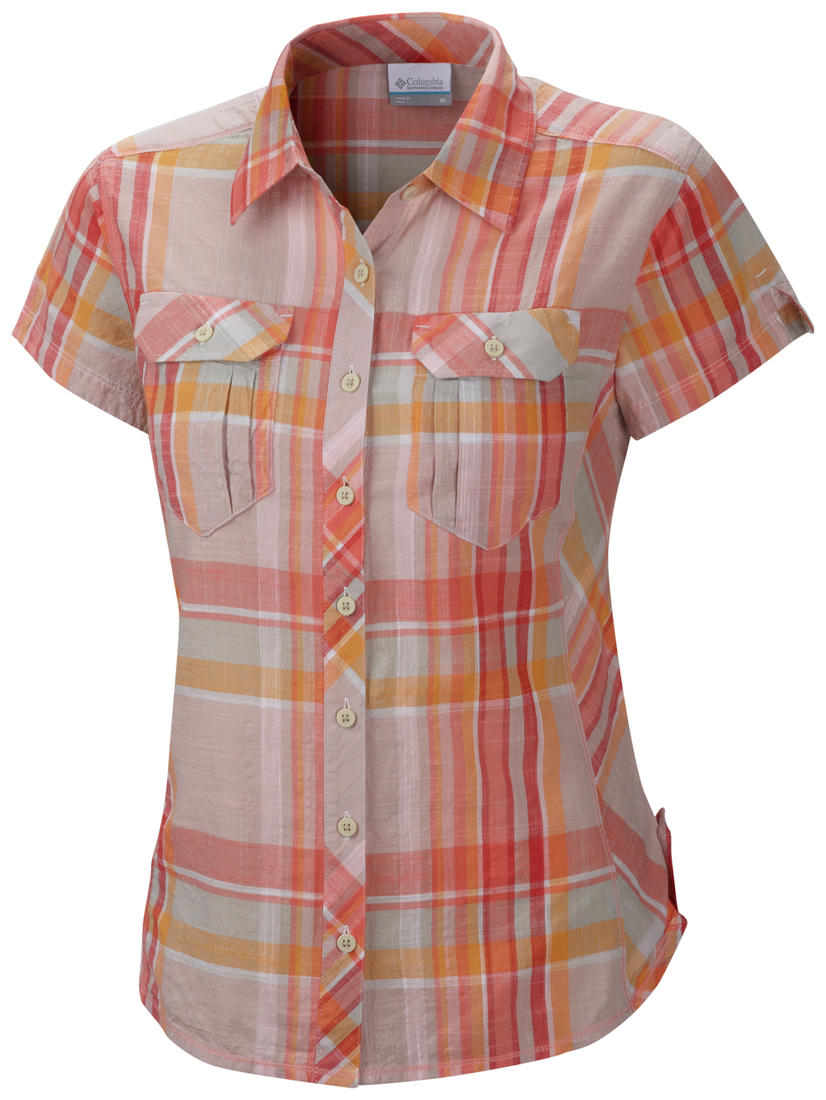 Columbia Women Orange Camp Henry Short Sleeve Shirt