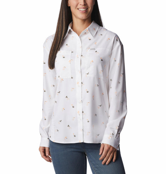 Columbia Women White Silver Ridge Utility Patterned Long Sleeve Shirt