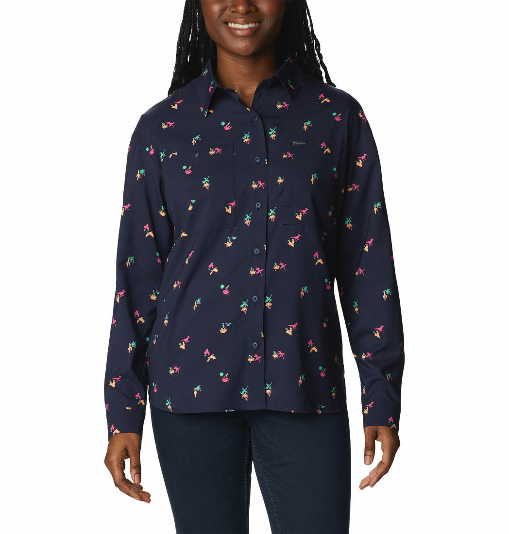 Columbia Women Blue Silver Ridge Utility Patterned Long Sleeve Shirt