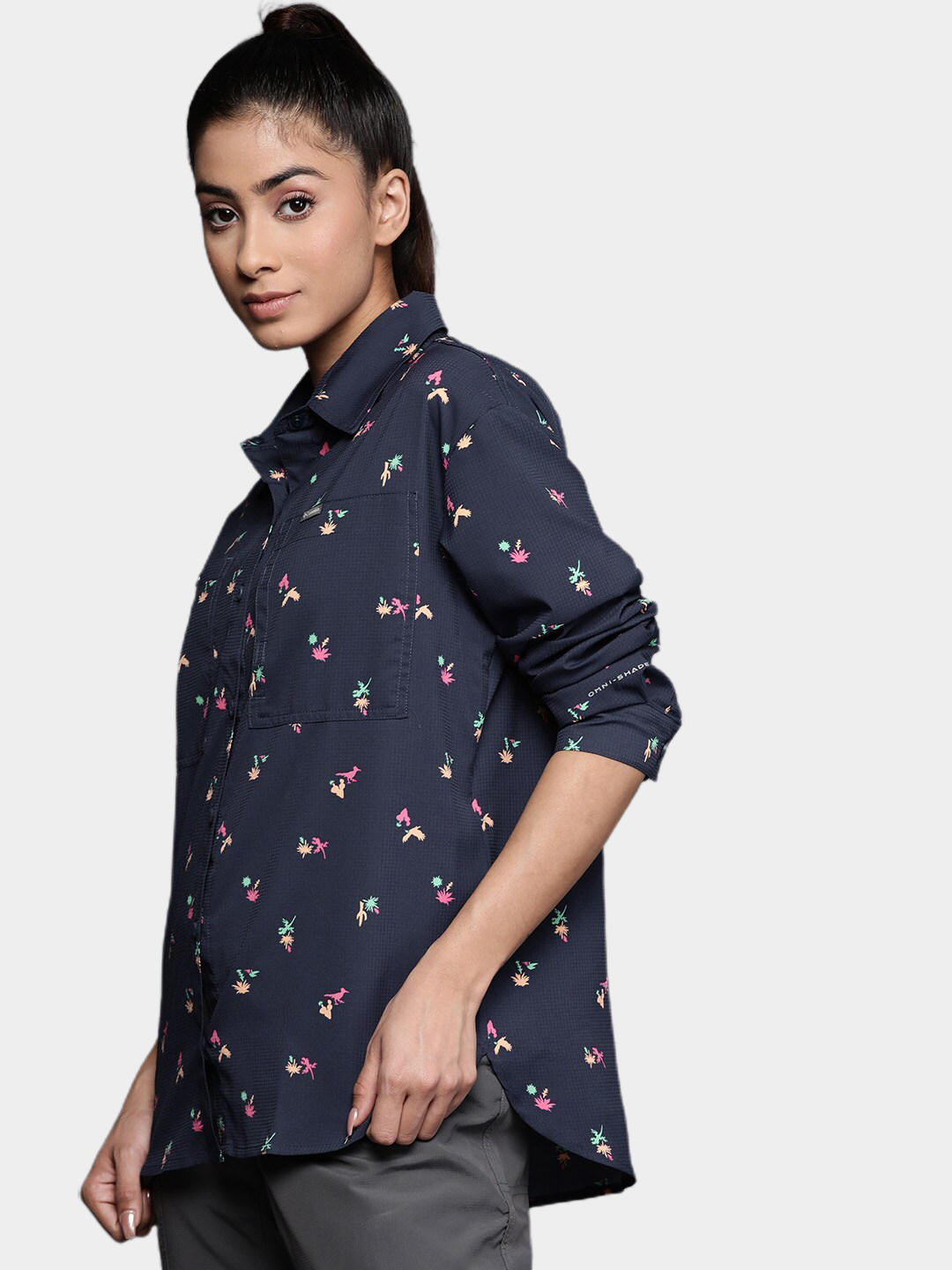Columbia Women Blue Silver Ridge Utility Patterned Long Sleeve Shirt
