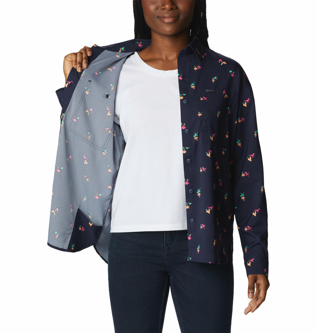 Columbia Women Blue Silver Ridge Utility Patterned Long Sleeve Shirt