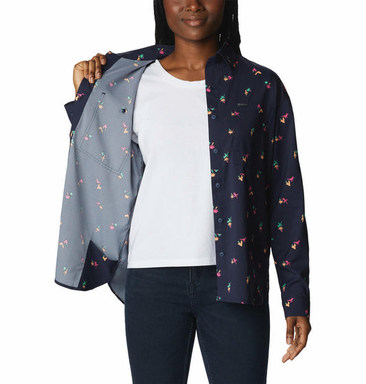 Columbia Women Blue Silver Ridge Utility Patterned Long Sleeve Shirt