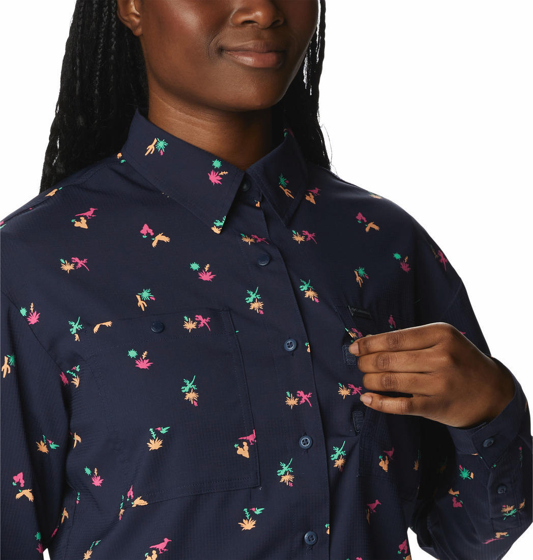 Columbia Women Blue Silver Ridge Utility Patterned Long Sleeve Shirt
