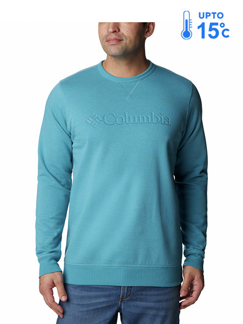 A Men Wearing Columbia Men Blue M Columbia Logo Fleece Crew (Sun Protection)
