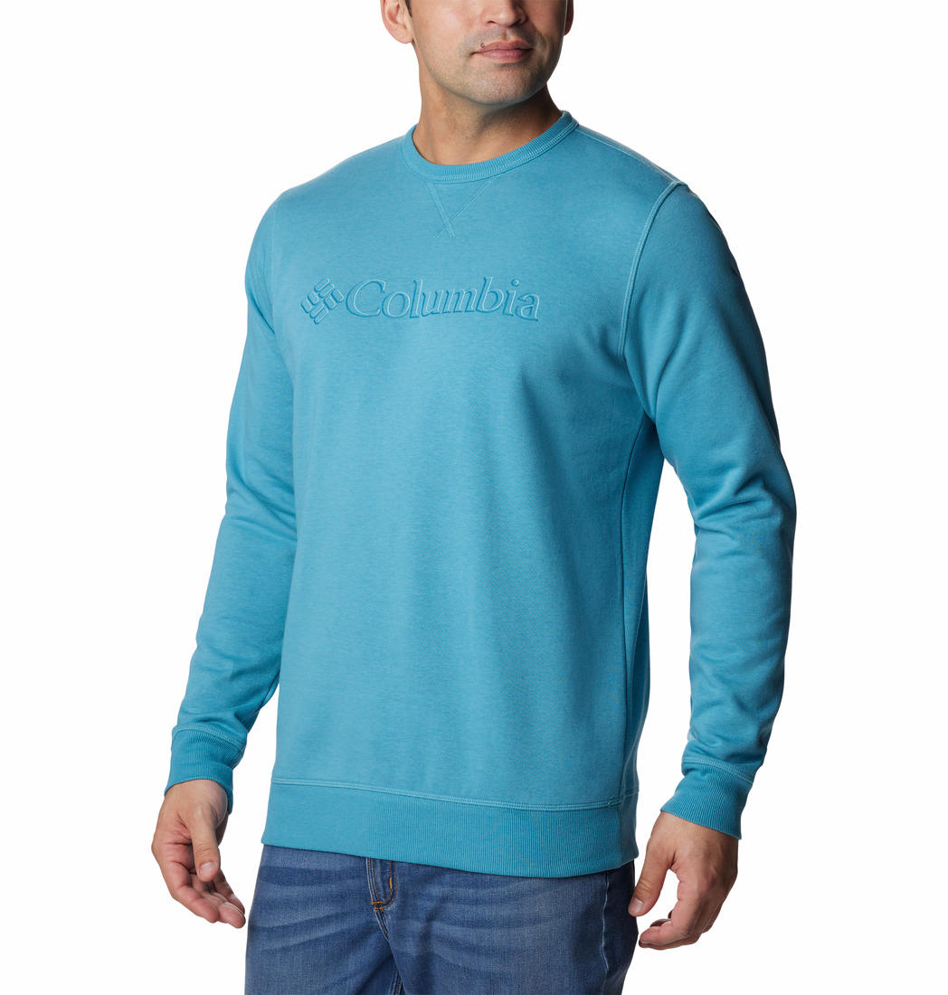 A Men Wearing Columbia Men Blue M Columbia Logo Fleece Crew (Sun Protection)