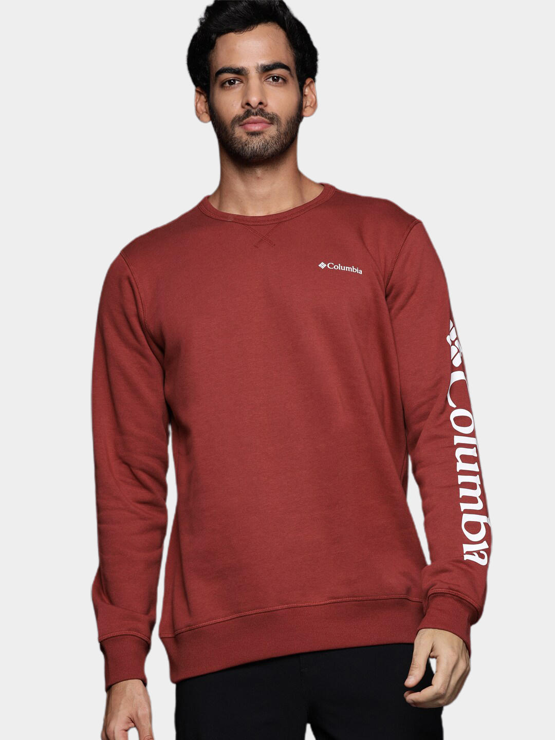 Columbia Men Maroon M Columbia Logo Fleece Crew Fleece Jacket
