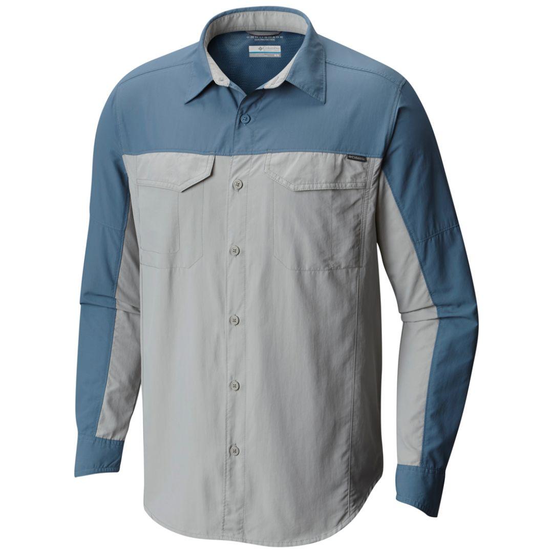 Columbia Men Grey Silver Ridge Blocked Long Sleeve Shirt (Sun Protection)