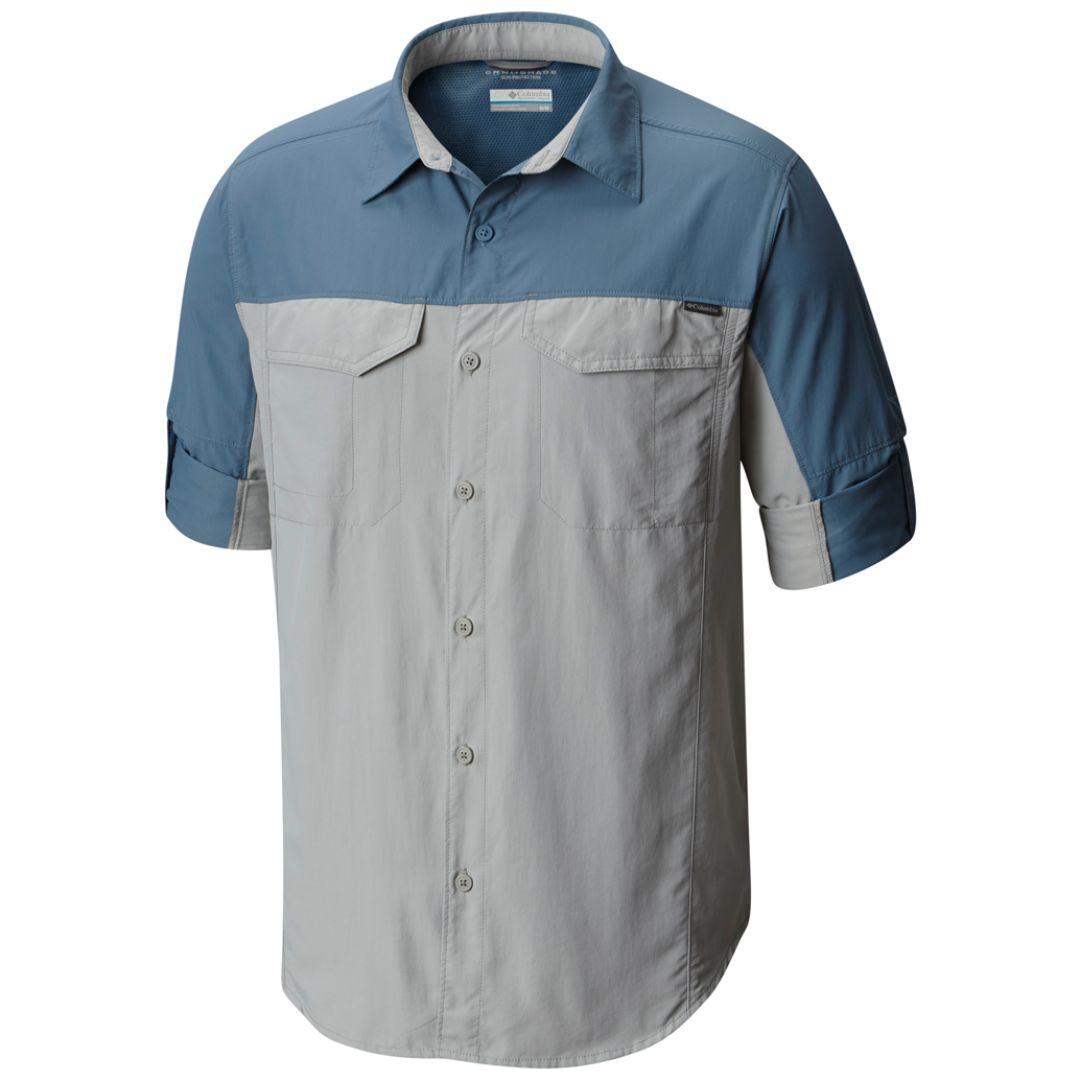 Columbia Men Grey Silver Ridge Blocked Long Sleeve Shirt (Sun Protection)