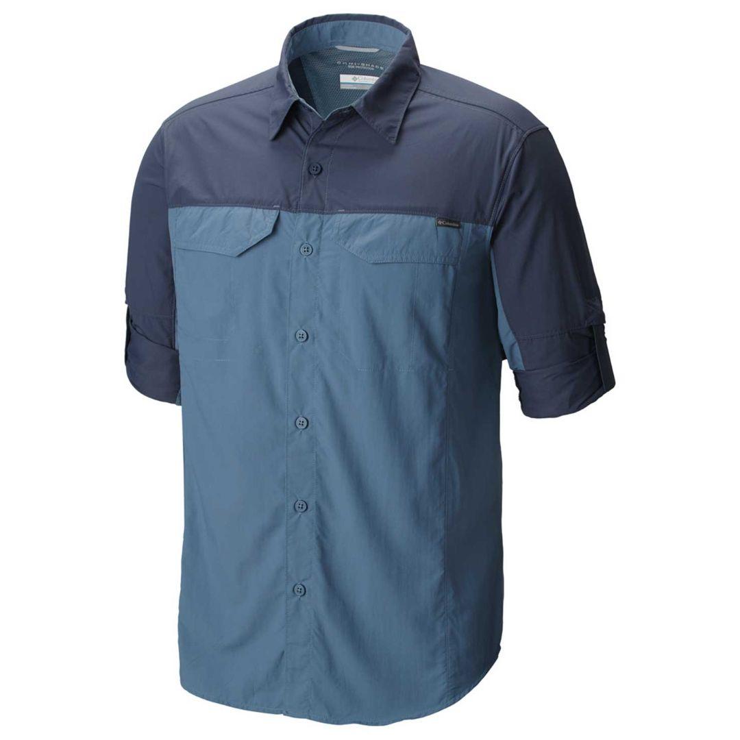 Columbia Men Blue Silver Ridge Blocked Long Sleeve Shirt (Sun Protection)