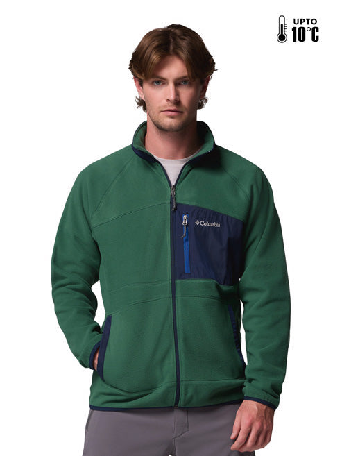 Columbia Men Green Fast Trek Overlay Fleece Jacket (Plus Size)