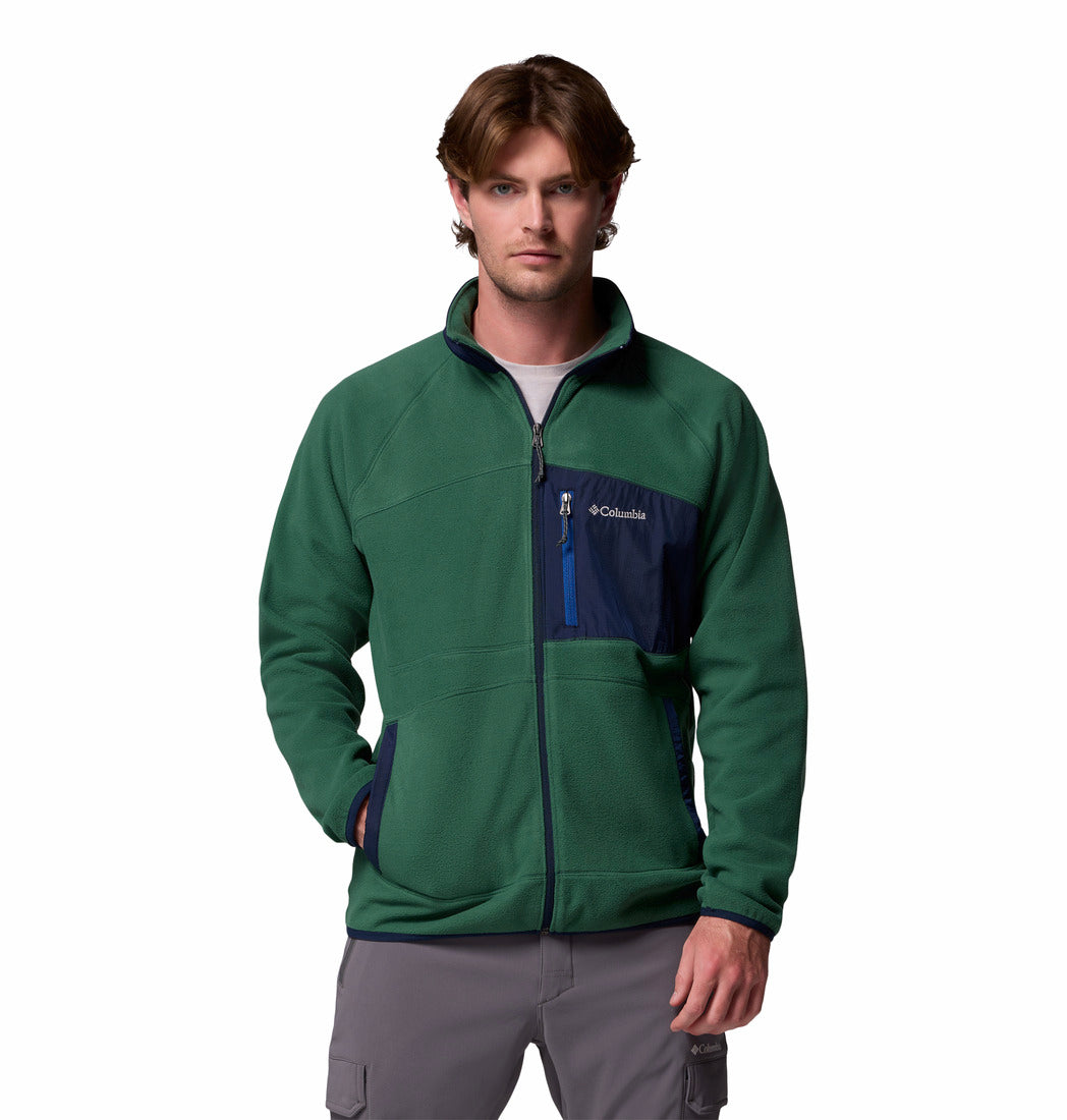 Columbia Men Green Fast Trek Overlay Fleece Jacket (Plus Size)