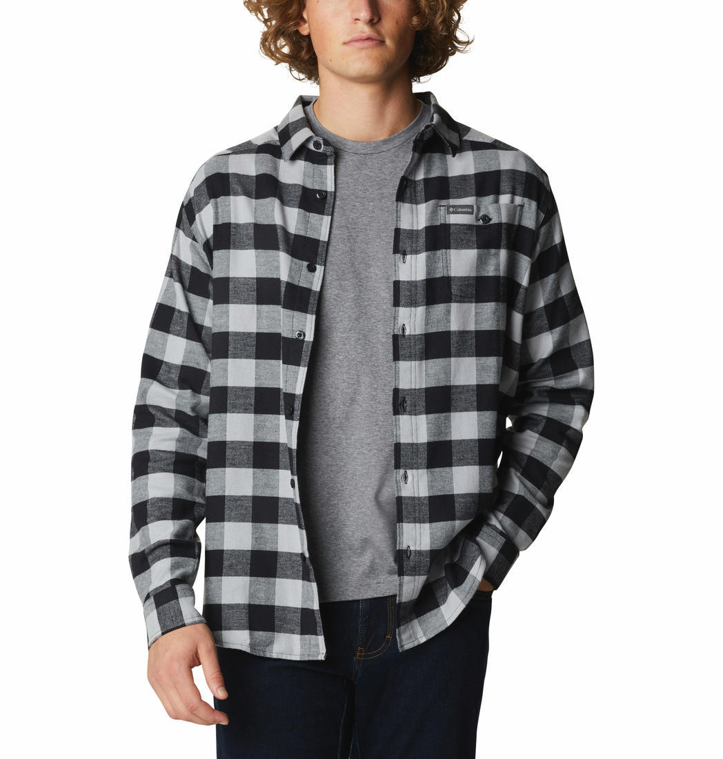 Columbia Men Grey Cornell Woods Flannel Long Sleeve Shirt