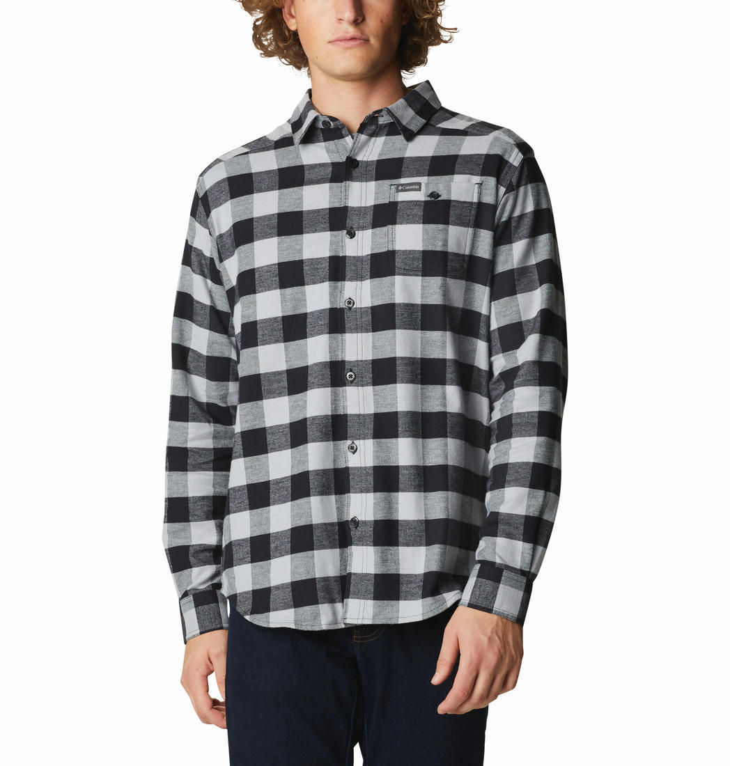 Columbia Men Grey Cornell Woods Flannel Long Sleeve Shirt