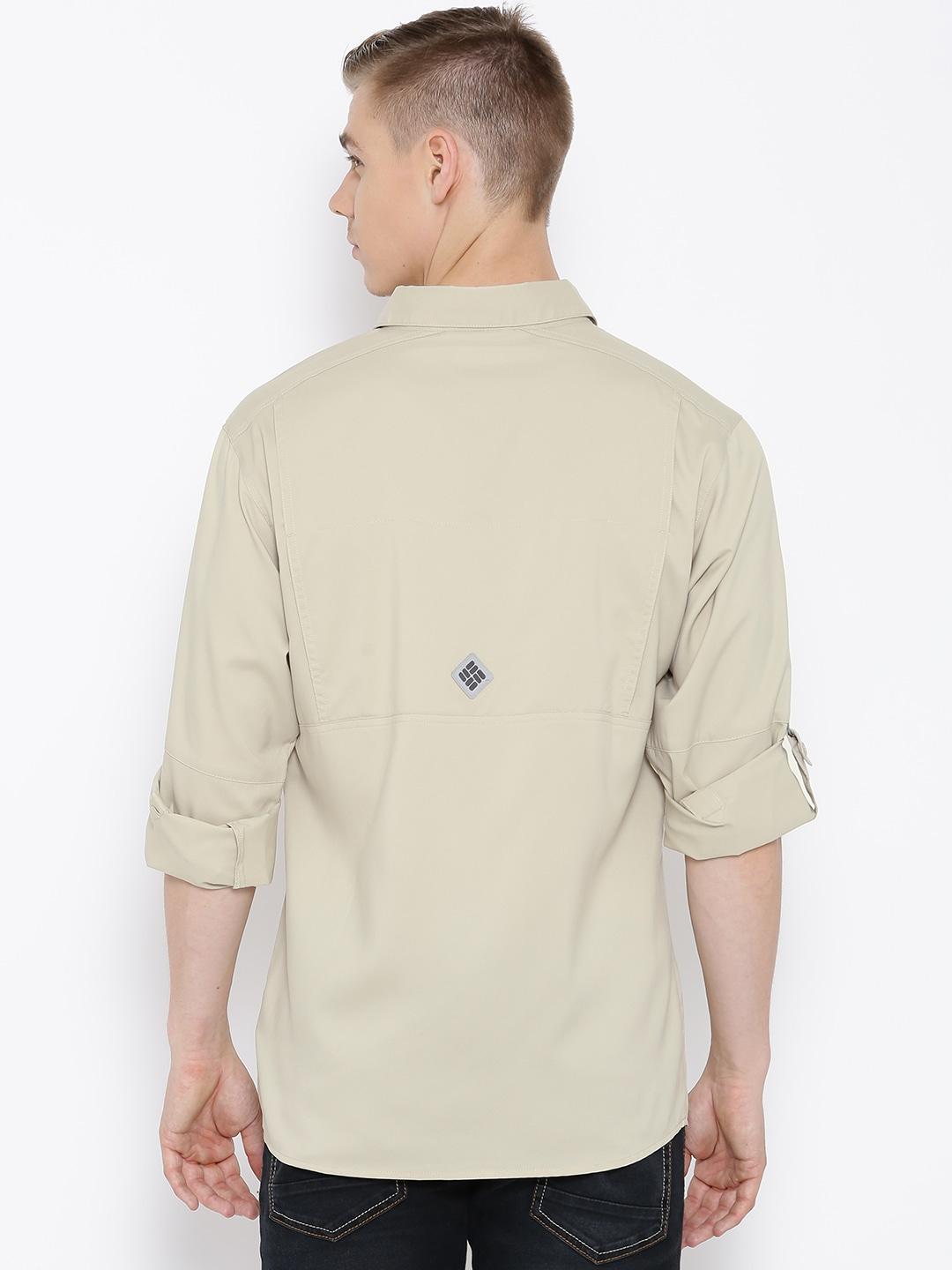 Columbia Men Beige Voyager II Long Sleeve Shirt (Sun Protection)