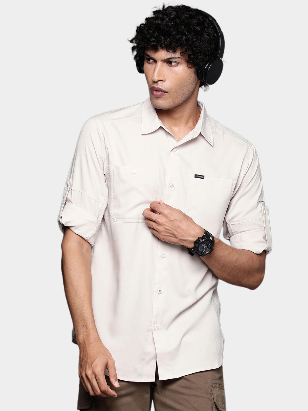 Columbia Men Beige Silver Ridge Utility Lite Long Sleeve (Sun Protection)