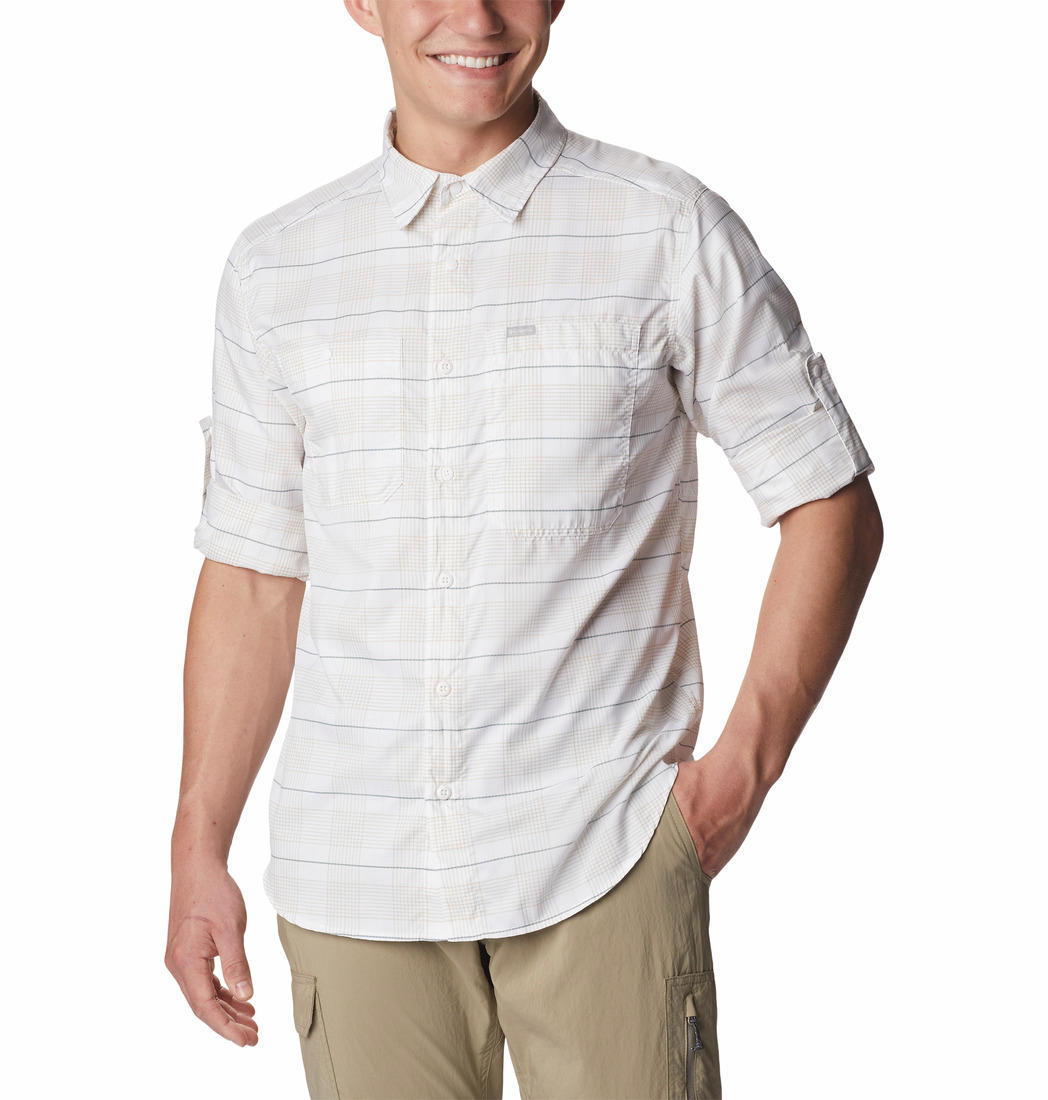 Columbia Men White Silver Ridge Utility Lite Plaid Long Sleeve Shirts