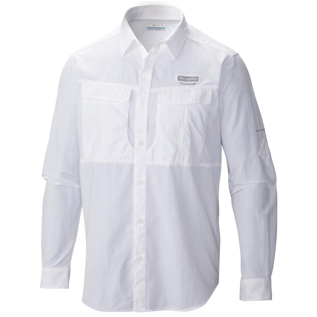 Columbia Men White Cascades Explorer Long Sleeve Shirt (Sun Protection)