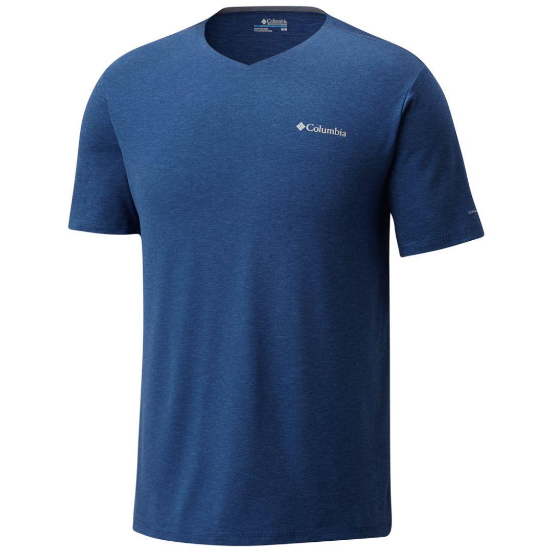 Columbia Men Blue Tech Trail VNeck Shirt (Sun Protection)