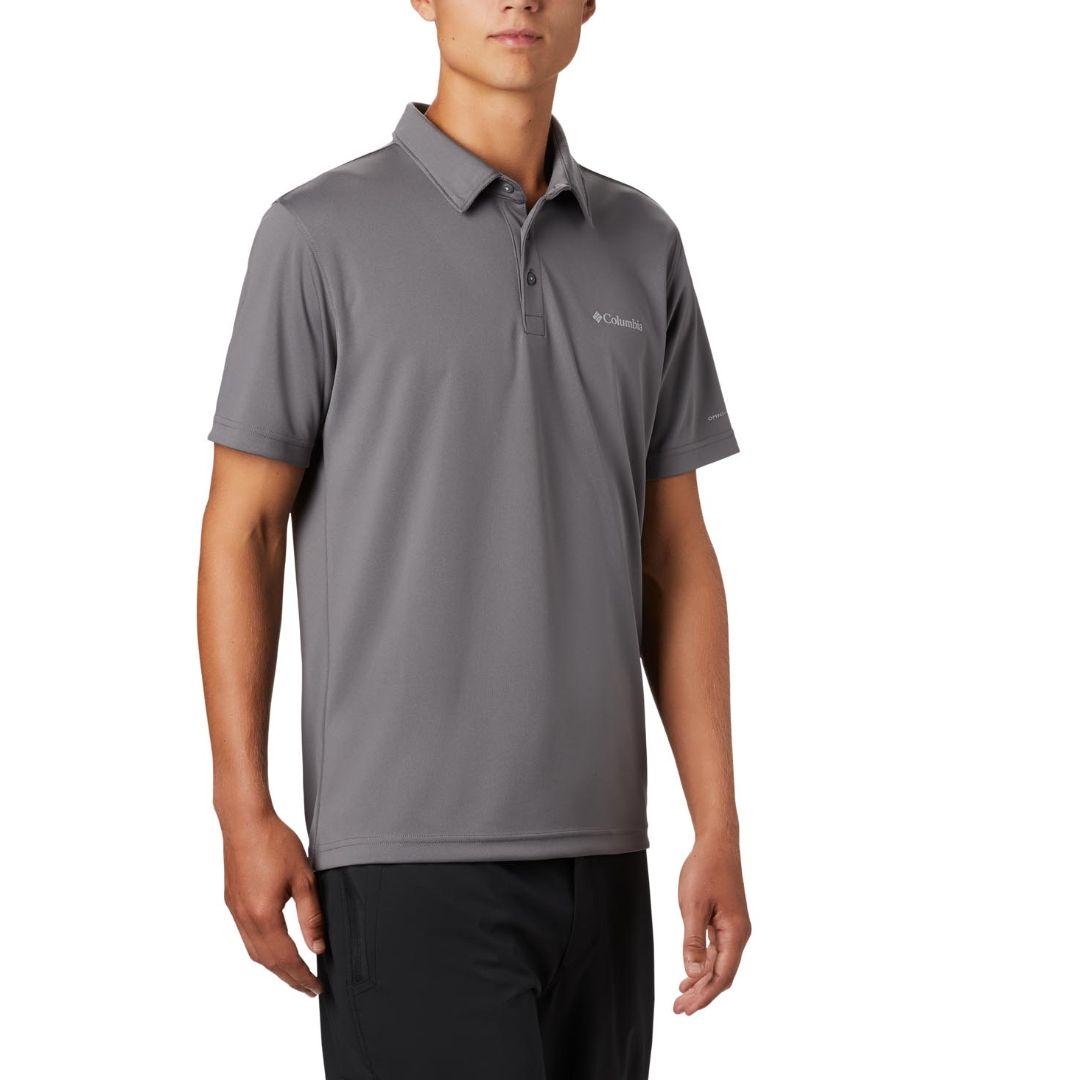 Columbia Men Grey M Mist Trail SS Polo (Sun Protection)