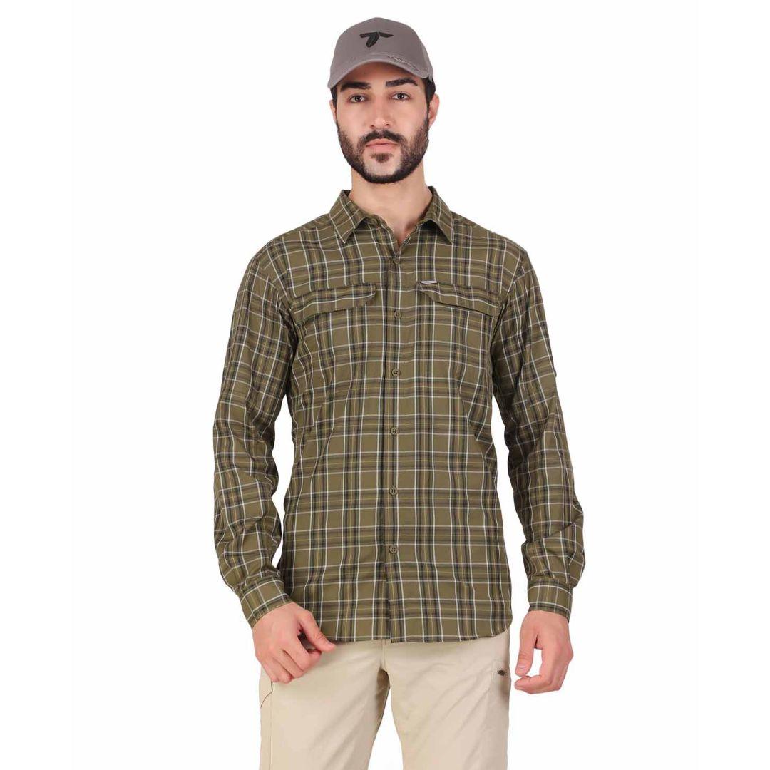 Columbia Men Green Silver Ridge 2.0 Plaid L/S Shirt (Sun Protection)