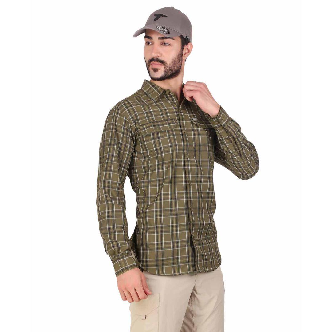 Columbia Men Green Silver Ridge 2.0 Plaid L/S Shirt (Sun Protection)
