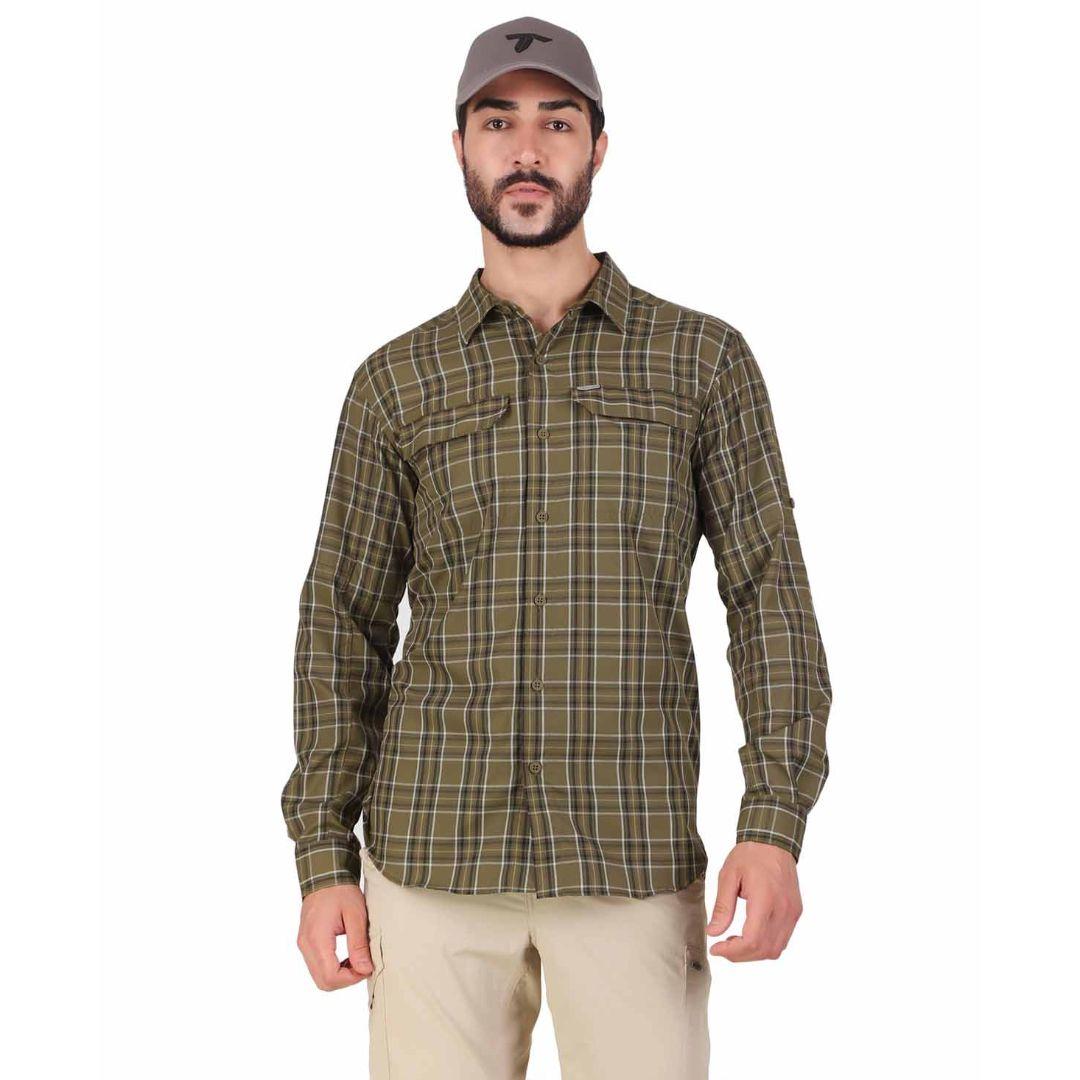 Columbia Men Green Silver Ridge 2.0 Plaid L/S Shirt (Sun Protection)