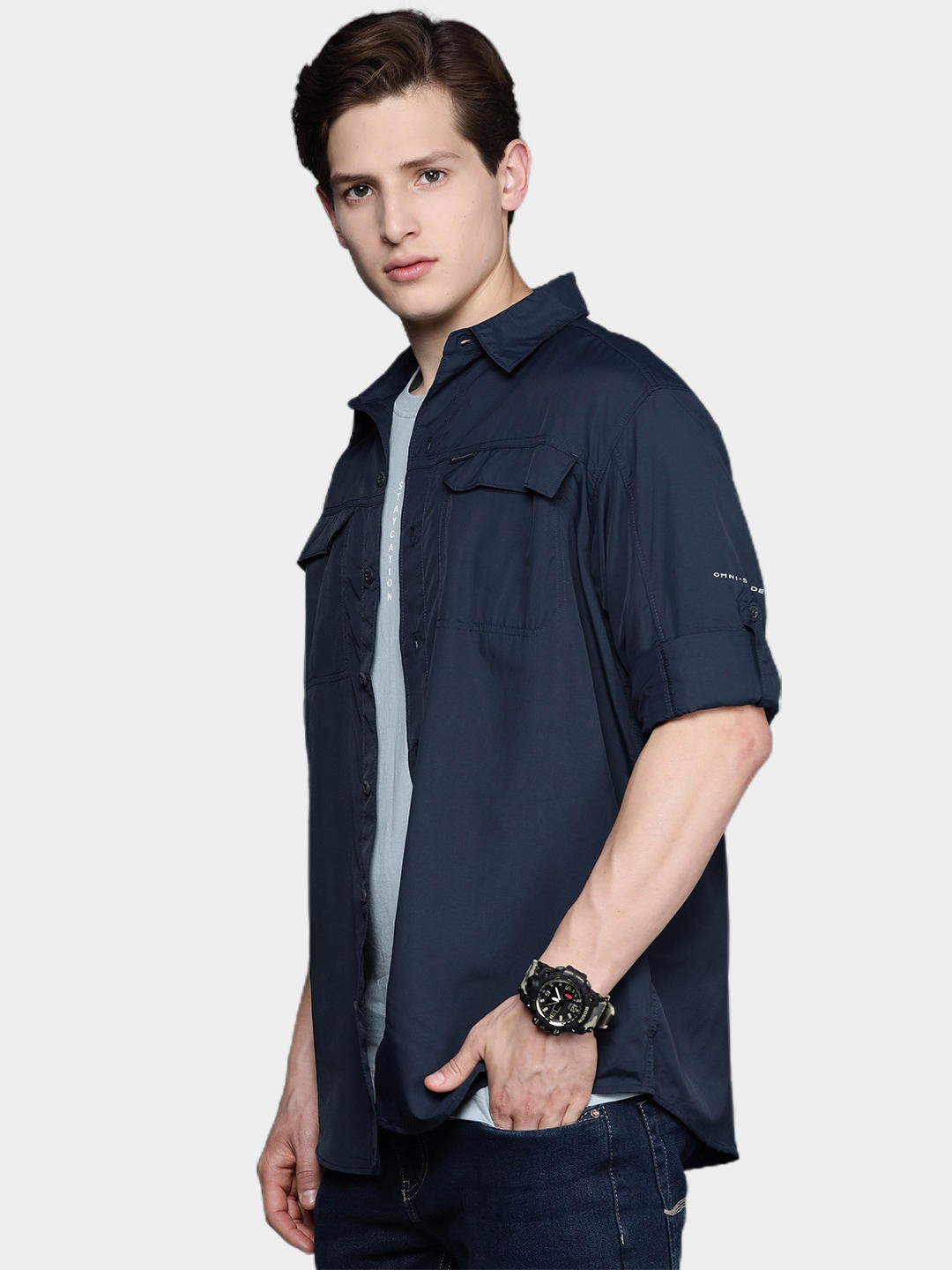 Columbia Men's Navy Blue Omni-Wick Silver Ridge 2.0 Breathable Shirt