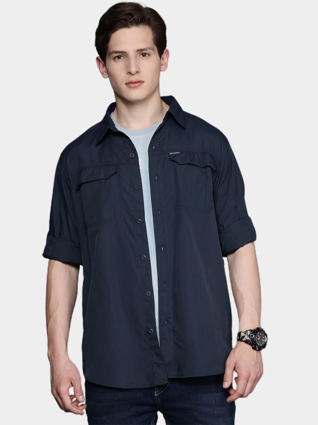 Columbia Men's Navy Blue Omni-Wick Silver Ridge 2.0 Breathable Shirt