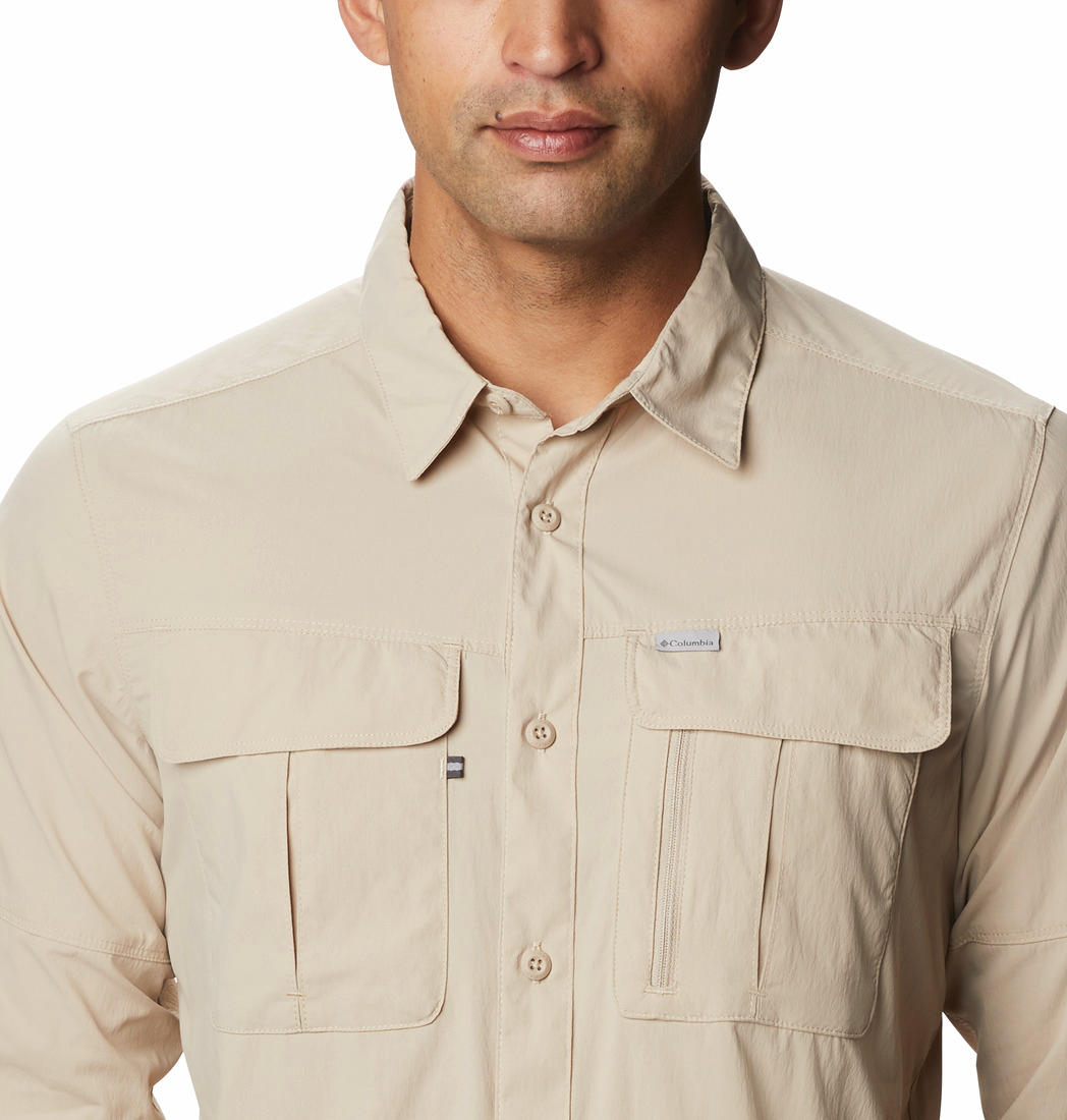 A Men Wearing Columbia Men Brown Newton Ridge Long Sleeve (Sun Protection)