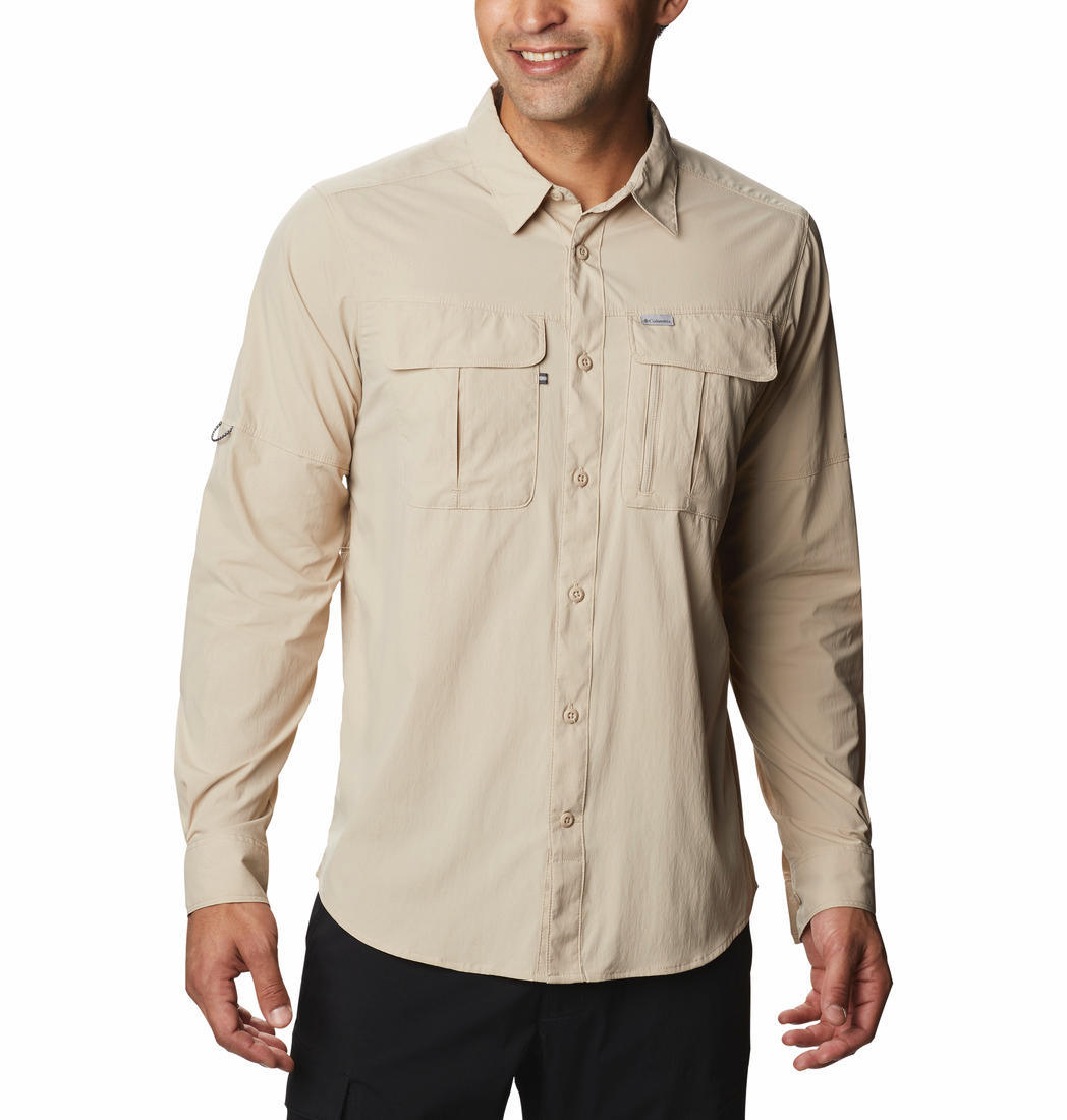 A Men Wearing Columbia Men Brown Newton Ridge Long Sleeve (Sun Protection)