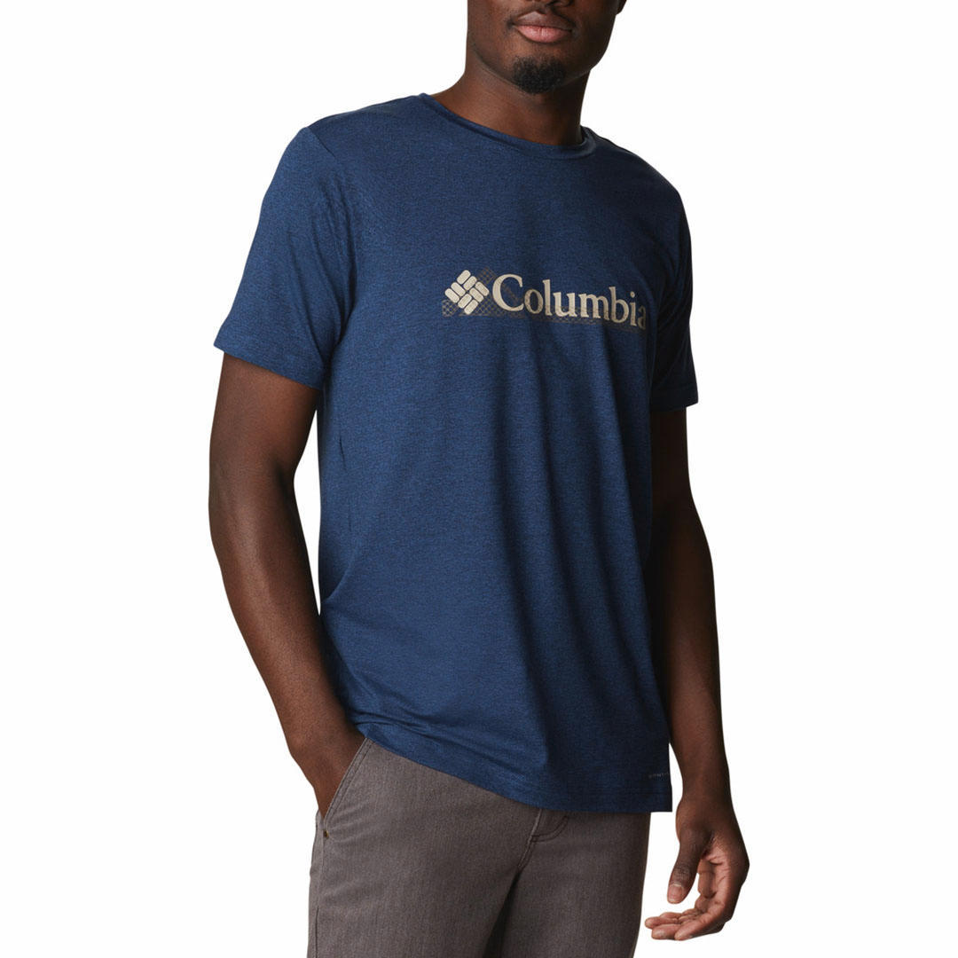 Columbia Men Blue Tech Trail Graphic Tee (Sun Protection)