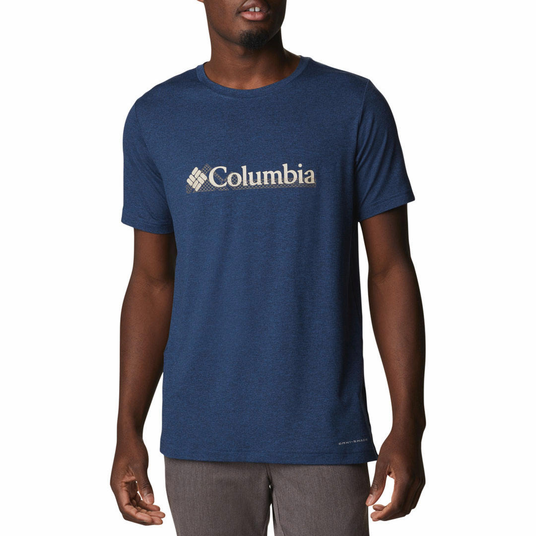 Columbia Men Blue Tech Trail Graphic Tee (Sun Protection)