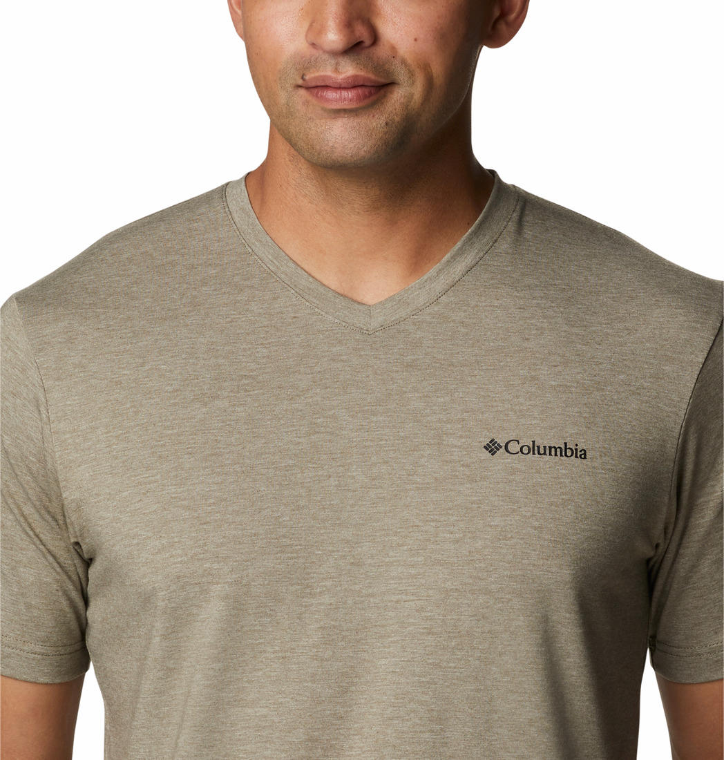 Columbia Men Green Sun Trek V-Neck Short Sleeve T-Shirt