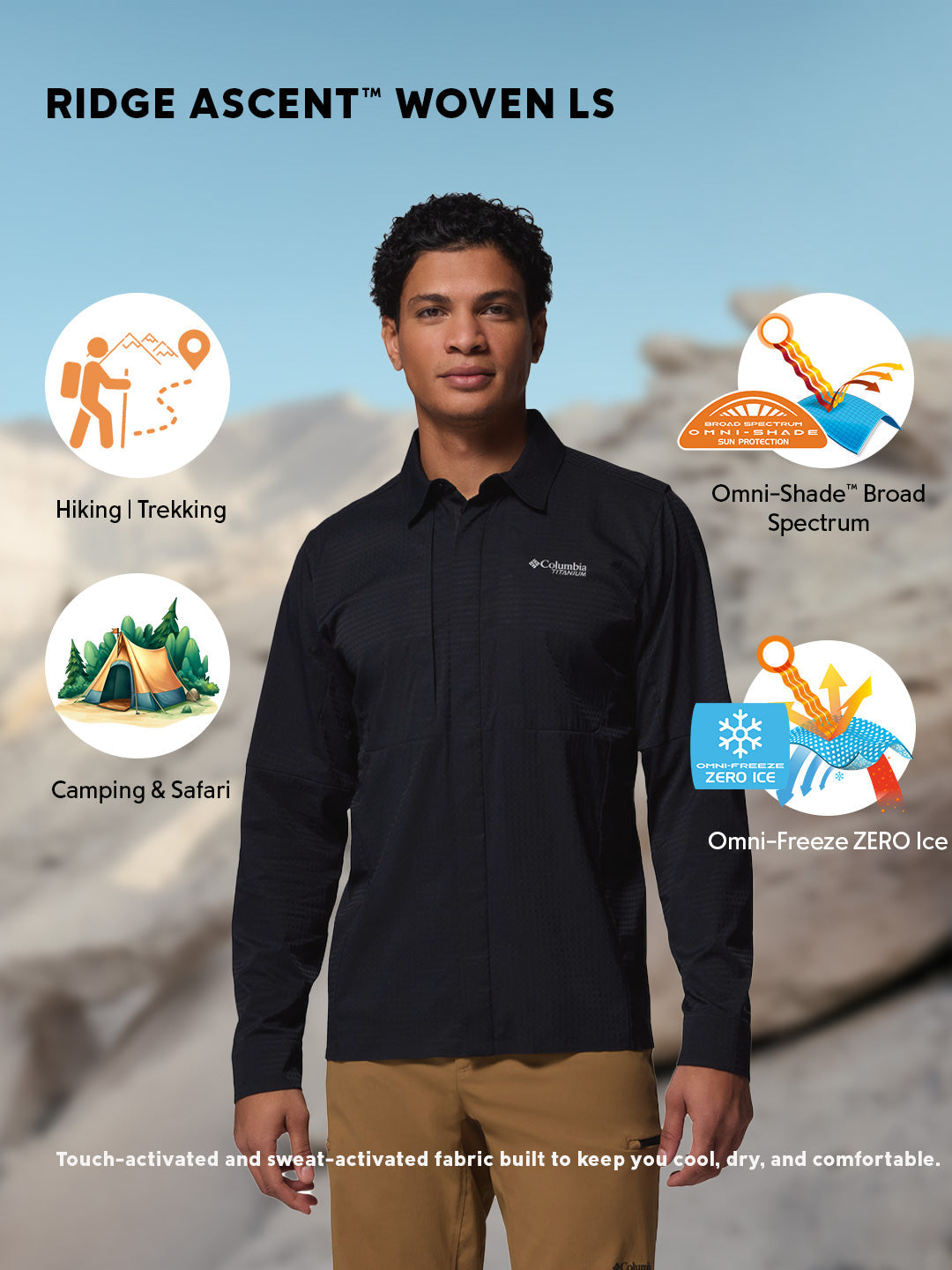 Columbia Men's Black Omni-Freeze Ridge Ascent Long Sleeve Shirt