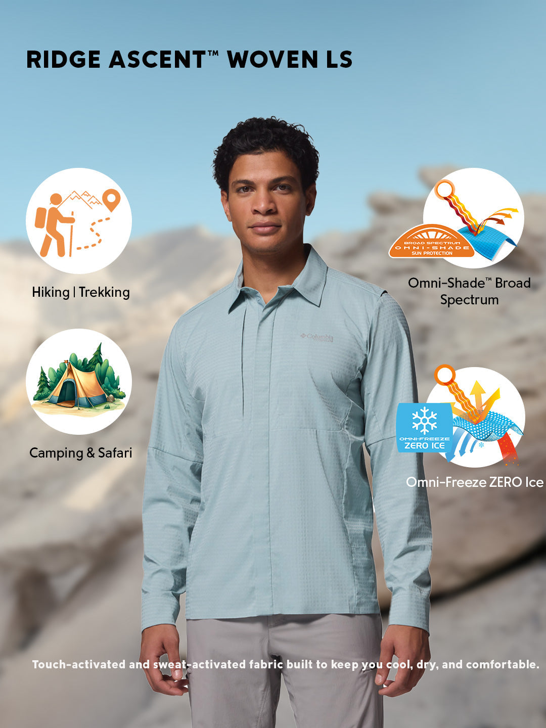Columbia Men’s Blue Omni-Freeze Ridge Ascent Long Sleeve Shirt