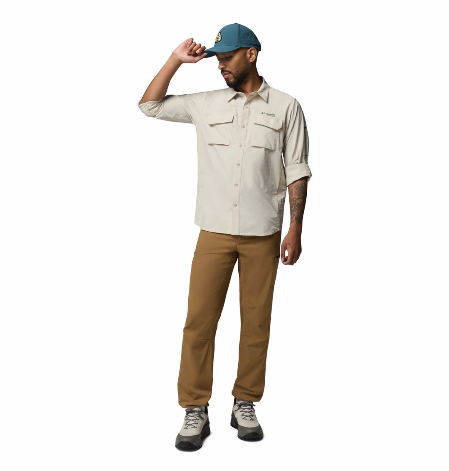 Columbia Men Beige Omni-Shade Silver Ridge Elite Long Sleeve Shirt (Plus Size)